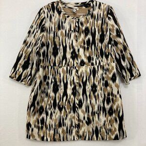 Silk Land size 1X Brown Black Abstract Silk 3/4 Sleeve Button Long Jacket